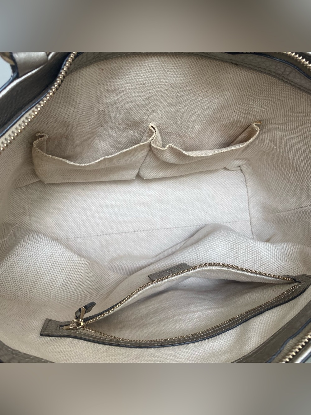 Gucci Metallic Pewter Soho Cellarius Leather Tote Bag Crossbody - Picture 8 of 12